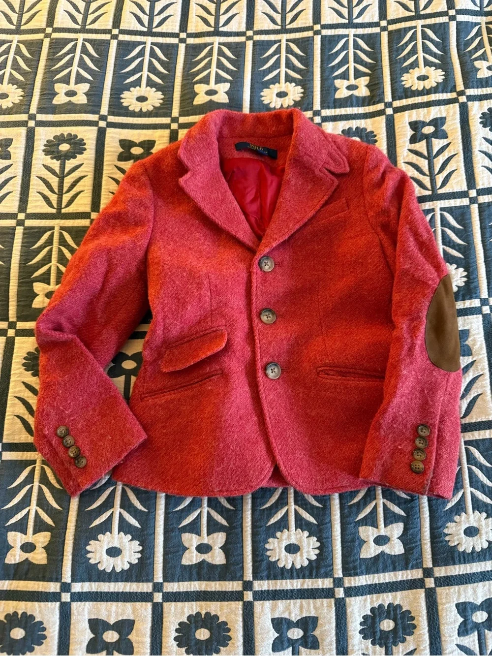 Unisex' Red Polo RLWool-Blend Blazer Jacket with Elbow Patches